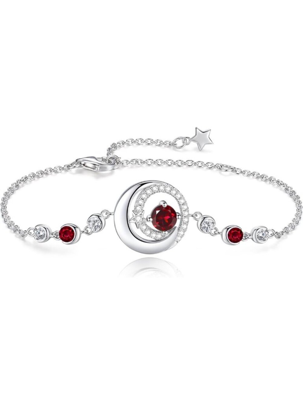 Moon & Star Birthstone Link Bracelets for Women - Celestial Jewelry Gift